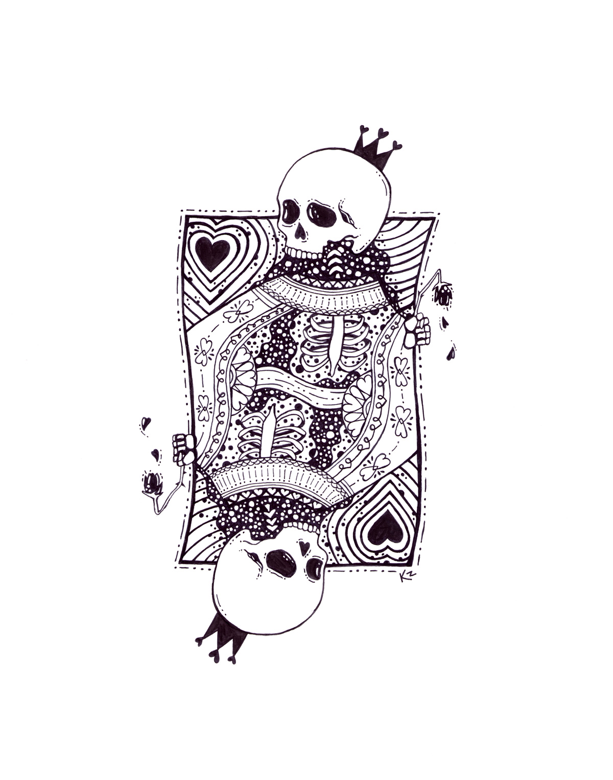 Original Ink – Queen of Hearts – 11x14 - Image 1